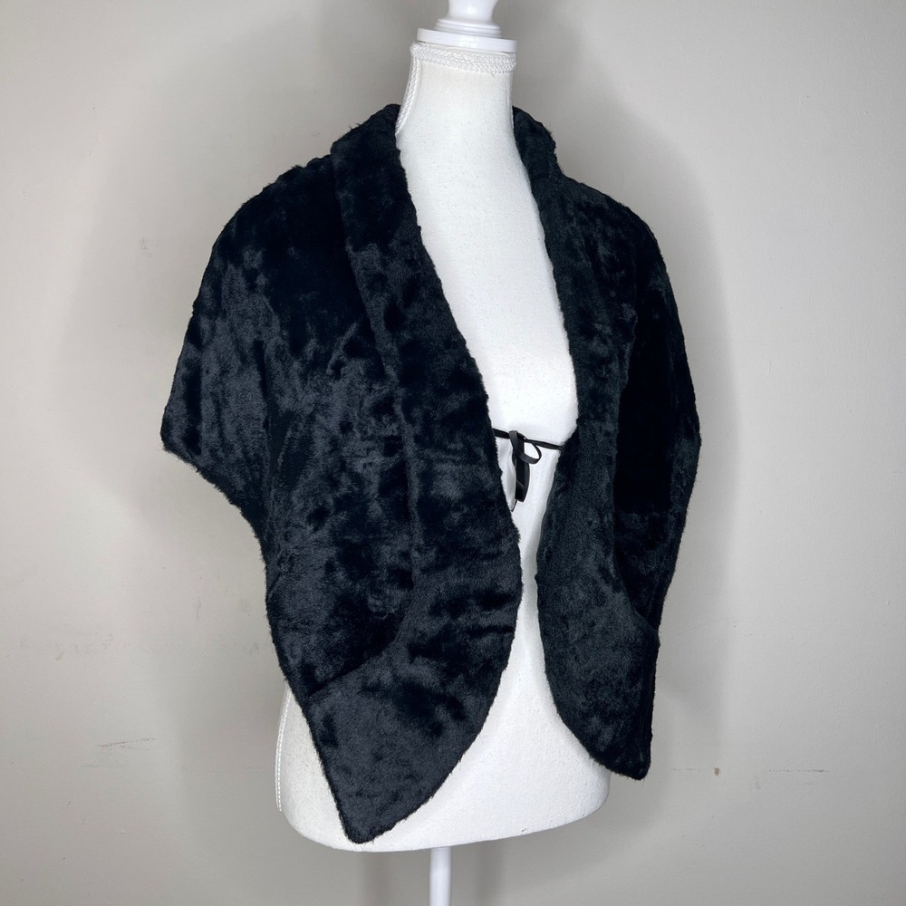 Glentex vintage‎ black fur capelet shrug wrap evening jacket cape gatsby glam